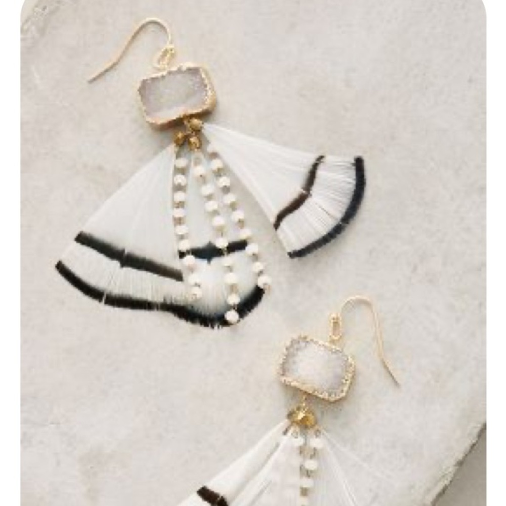 Anthropologie druzy feather earrings